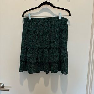 Black/ Green Floral Ruffle Mini Skirt